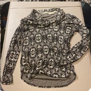 Tianello by Steve Barraza Black White Cowl Neck Long Sleeve Top Women's Medium M